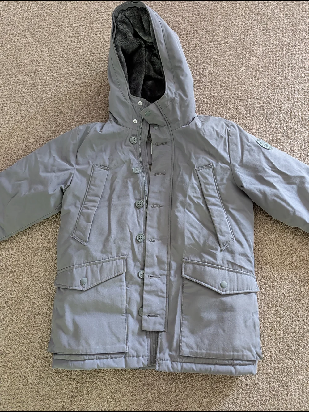 GAP Grey Goose Down Parka with Plush Faux-Fur Hood Lining Size XL 12-13 Years